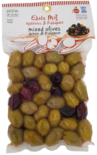 Physis of Crete pitted green and dark olives, mixed, 250g
