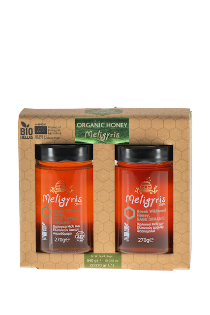 Meligyris honey from Crete – a set featuring wild mountain thyme and sage, 2 x 270g, organic