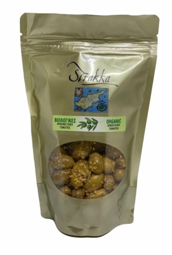 Strakka green Cypriot olives (tsakistes) with coriander and garlic 200g BIO