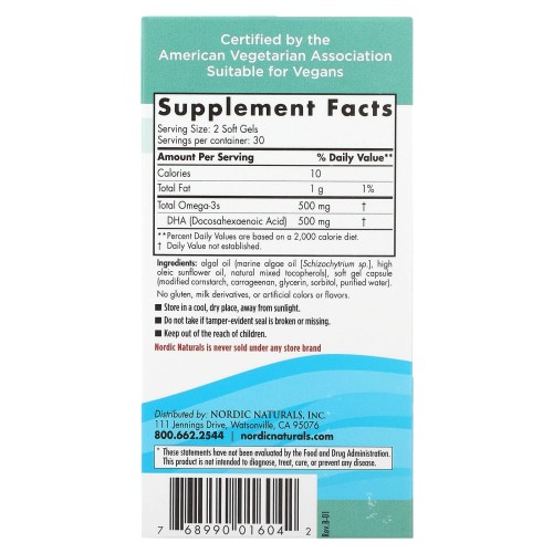 Nordic Naturals Algae DHA 500mg 60 capsules – image 2