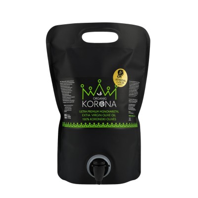 Physis of Crete Korona Premium Organic Extra Virgin Olive Oil, 3-litre bag-in-box (NMR: Total 1477 mg/kg, D1 Index 396 mg/kg)