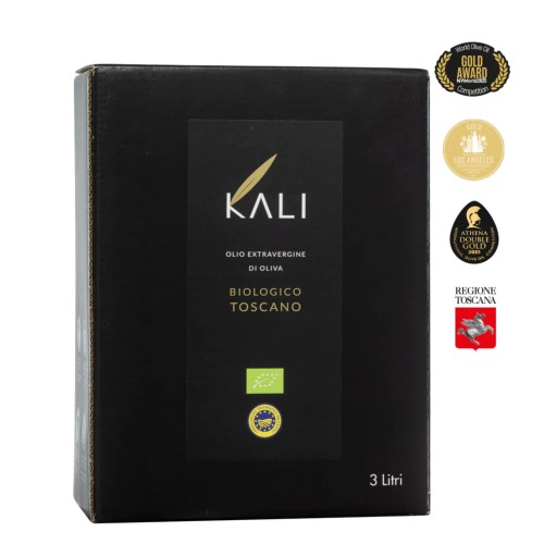 Kali Agri extra virgin olive oil, early harvest, ultra premium Blend Toscano PGI bag-in-box 3L ORGANIC (NMR: Total 831mg/kg, Index D1 530mg/kg)