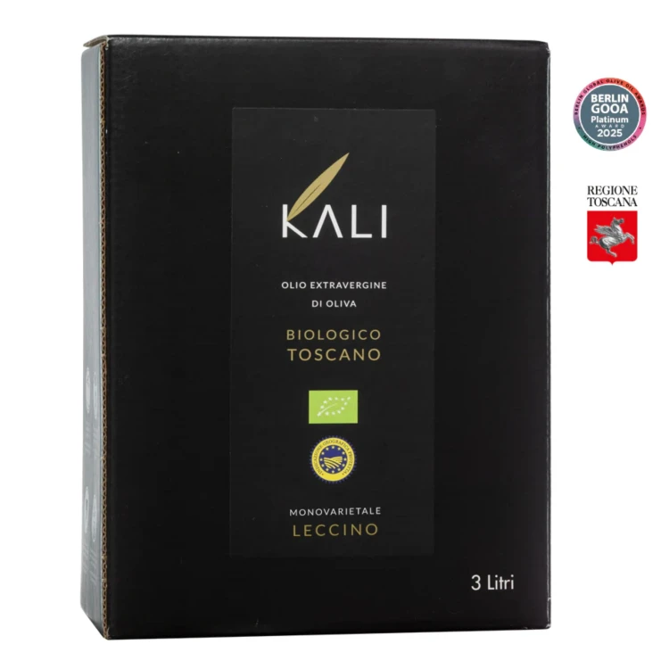 Kali Agri early harvest extra virgin olive oil, ultra premium Monovarietal Leccino Toscano PGI 3L ORGANIC