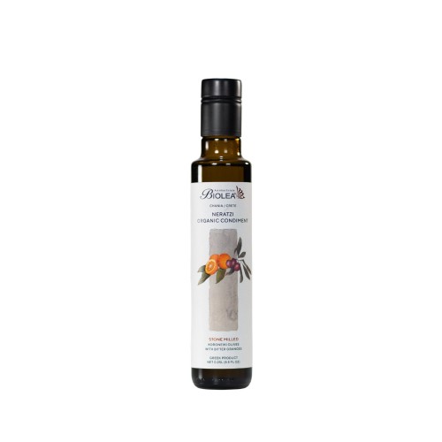 Biolea Neratzi extra virgin olive oil, traditionally cold-pressed using stone mills with oranges, PDO Chania, 250ml, organic
