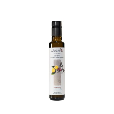 Biolea Lemoni extra virgin olive oil traditionally pressed with stone mills with PDO Chania lemons 250ml ORGANIC