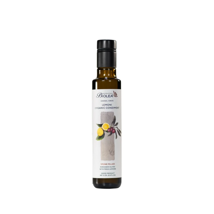 Biolea Lemoni extra virgin olive oil, traditionally cold-pressed using stone mills with lemons, PDO Chania, 250ml, organic