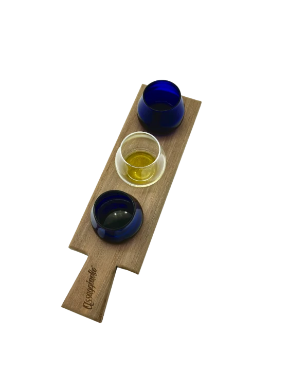 Fara olive oil tasting tray, walnut wood, 34x10cm