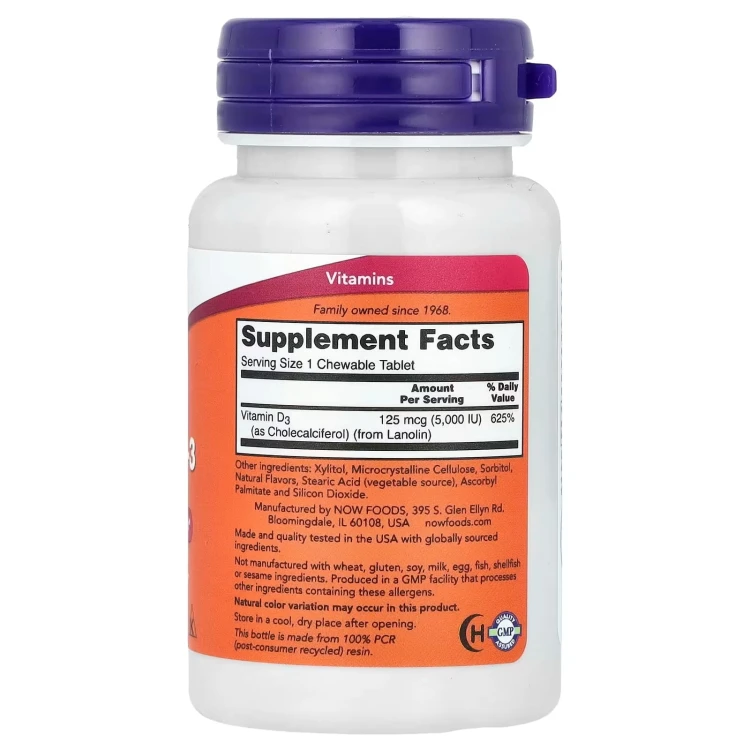 Now Foods Vitamin D-3 5000 IU 120 capsules – image 2