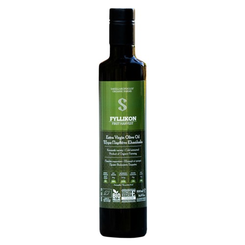 Sakellaropoulos extra virgin olive oil Fyllikon First Harvest 500ml ORGANIC (NMR: Total 1825 mg/kg, Index D1 390 mg/kg)