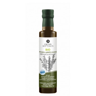Cretan Mythos extra virgin olive oil flavoured with oregano and rosemary 250ml ORGANIC
