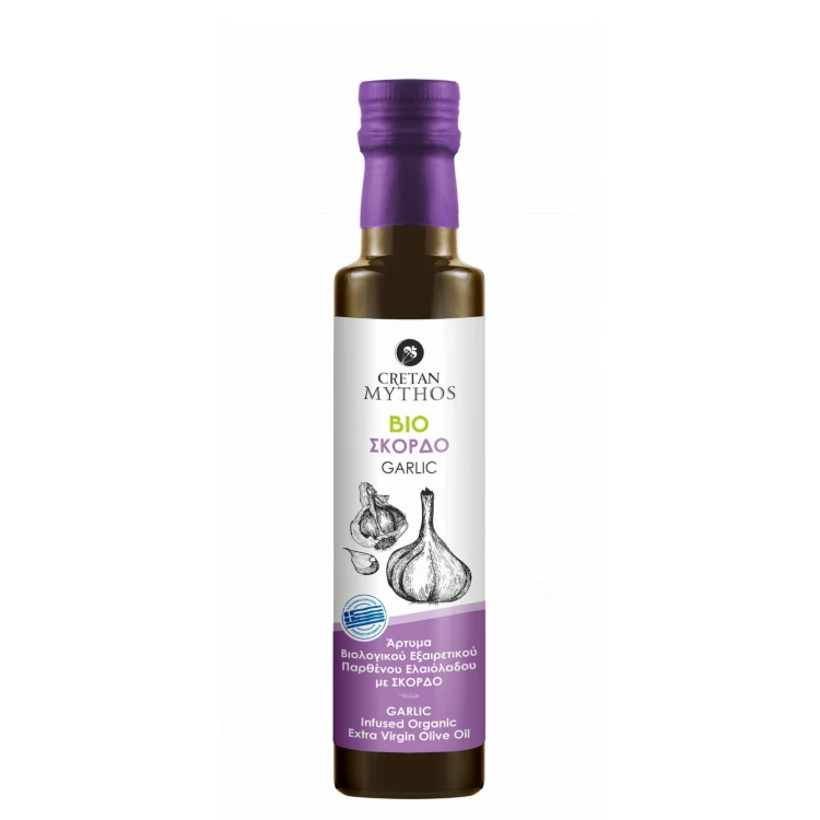 Cretan Mythos extra virgin olive oil flavoured with garlic 250ml ORGANIC