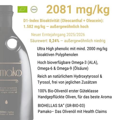Pamako Tsounati Monovarietal Ultra Premium Early Harvest Extra Virgin Olive Oil 500ml Organic – image 4