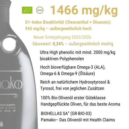 Pamako Early Harvest Ultra Premium Extra Virgin Olive Oil – Tsounati/Koroneiki Blend 250ml Organic – image 5