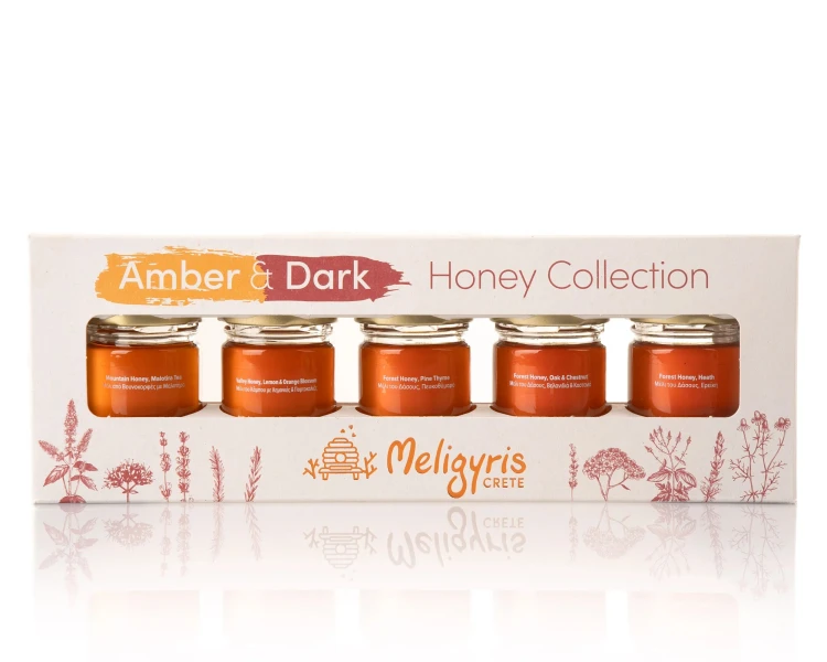 Meligyris Cretan honey Amber &amp; Dark set of 5 x 40g (200g)