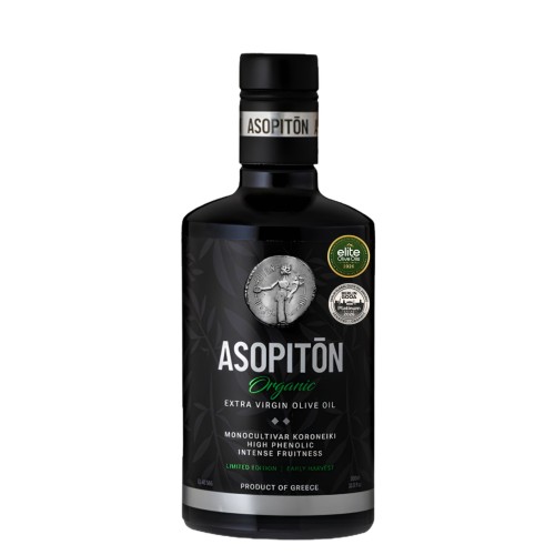 Asopiton Ultra Premium Extra Virgin Early Harvest Koroneiki Monovarietal Olive Oil 500ml Organic (NMR: Total 831 mg/kg, D1 Index 182 mg/kg)