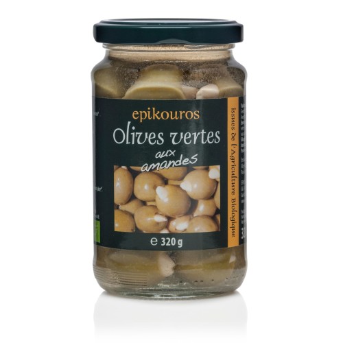 Epikouros green olives with almonds 320g (organic)