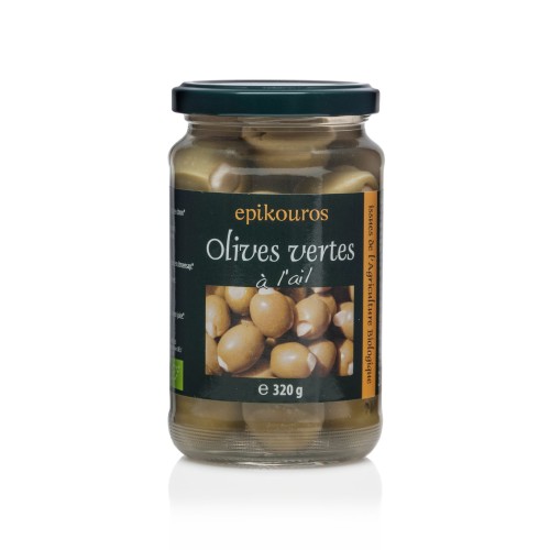 Epikouros  green olives with garlic 320g (organic)