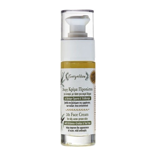 Evergetikon 24-hour Face Cream for Oily and Acne-Prone Skin with Dictamo and Tea Tree, 30ml