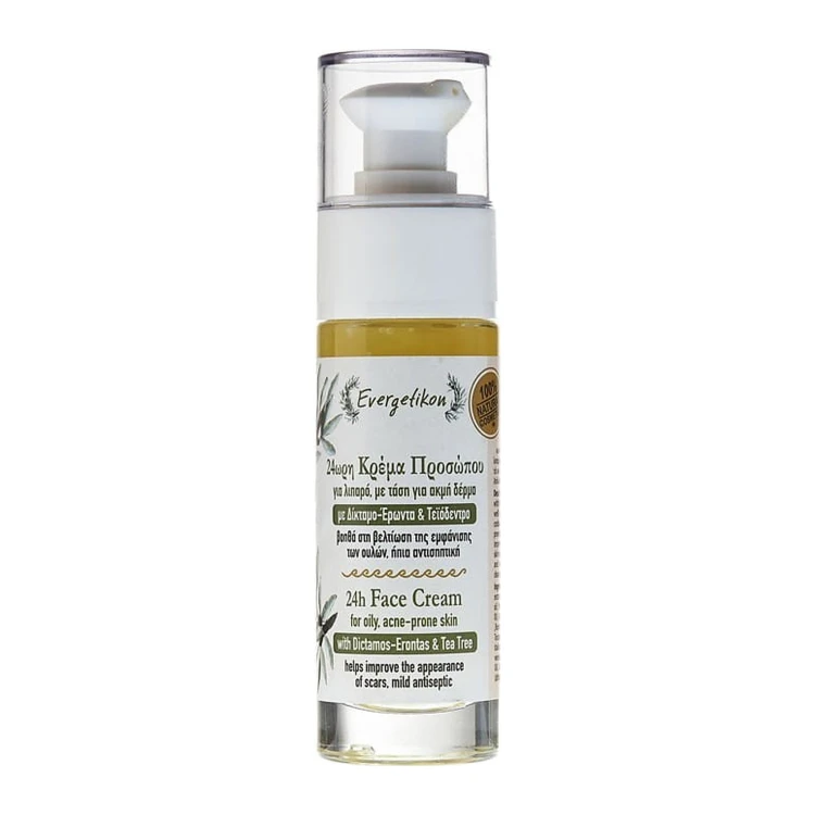 Evergetikon 24-hour Face Cream for Oily and Acne-Prone Skin with Dictamo and Tea Tree, 30ml