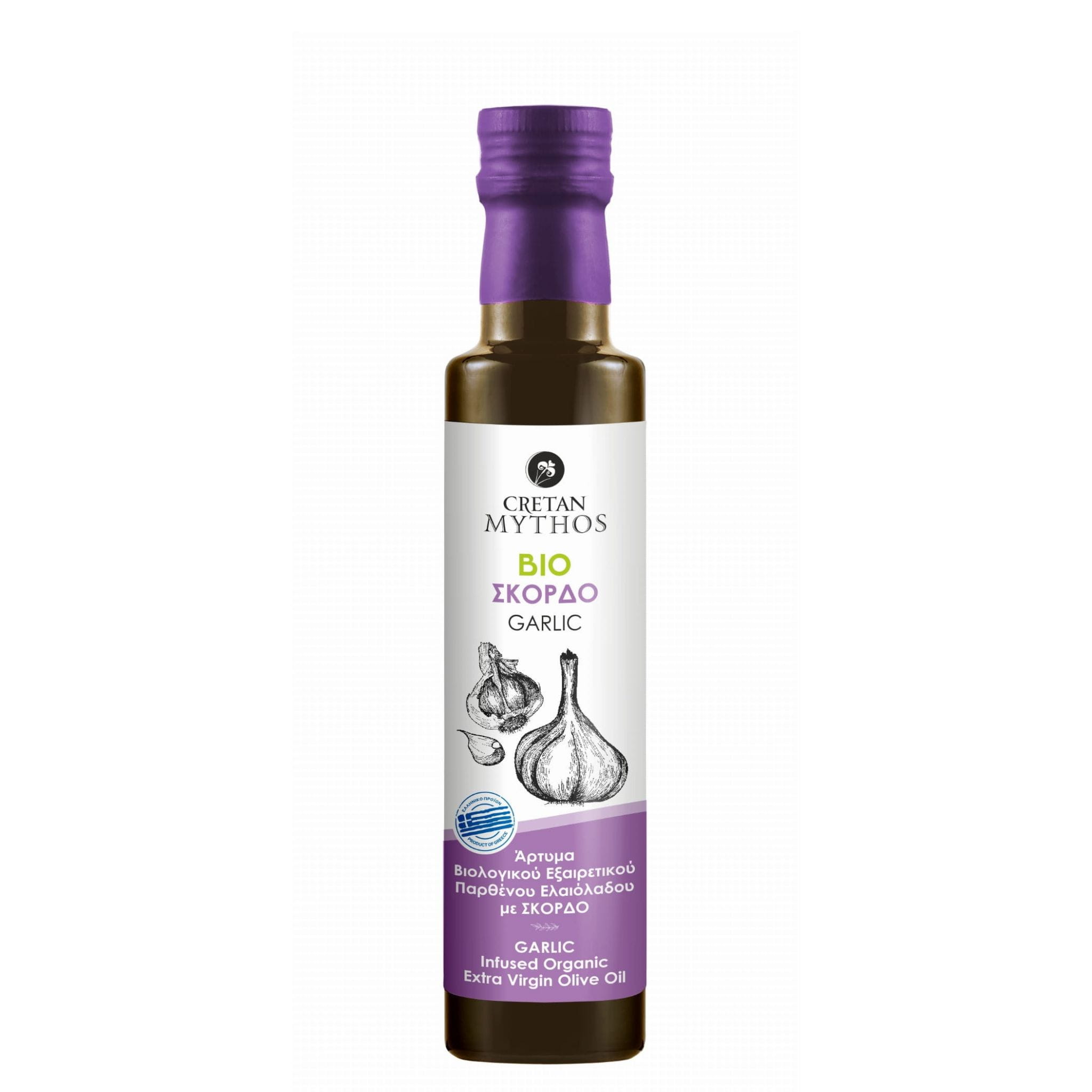 Cretan Mythos extra virgin olive oil flavoured with garlic 250ml ORGANIC