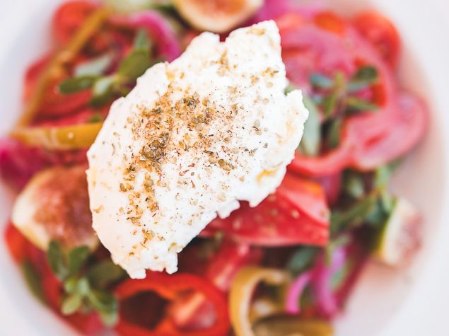 Cretan tomato salad with carob rusks and myzithra
